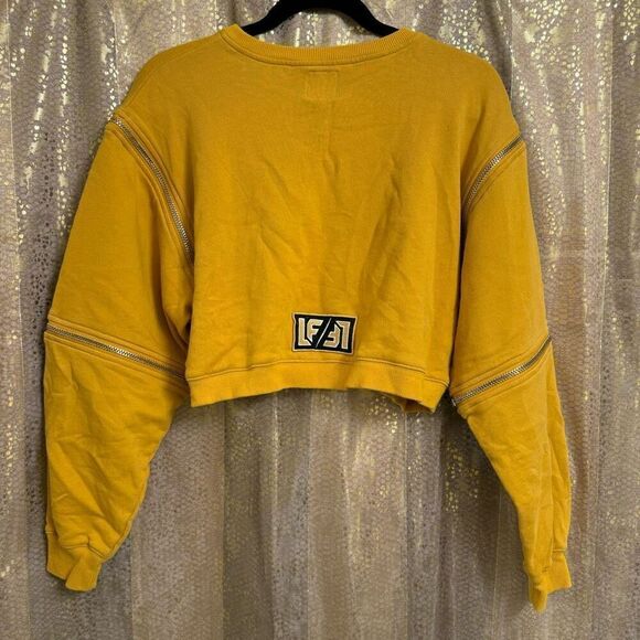 LF Los Angeles Golden Yellow Zipper Dolman Cropped Sweater Oversized Small - Picture 2 of 7